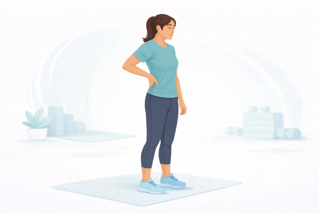 woman with hand on her back