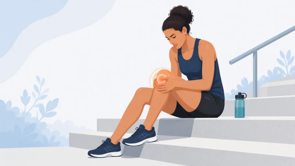 female athlete knee pain on stairs
