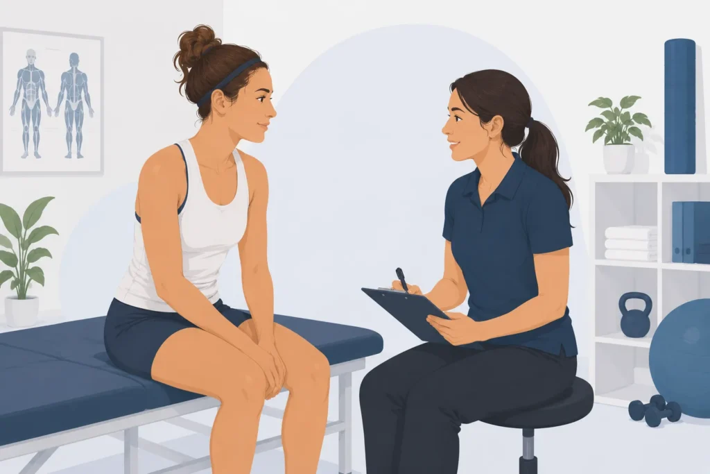female athlete in a pt clinic